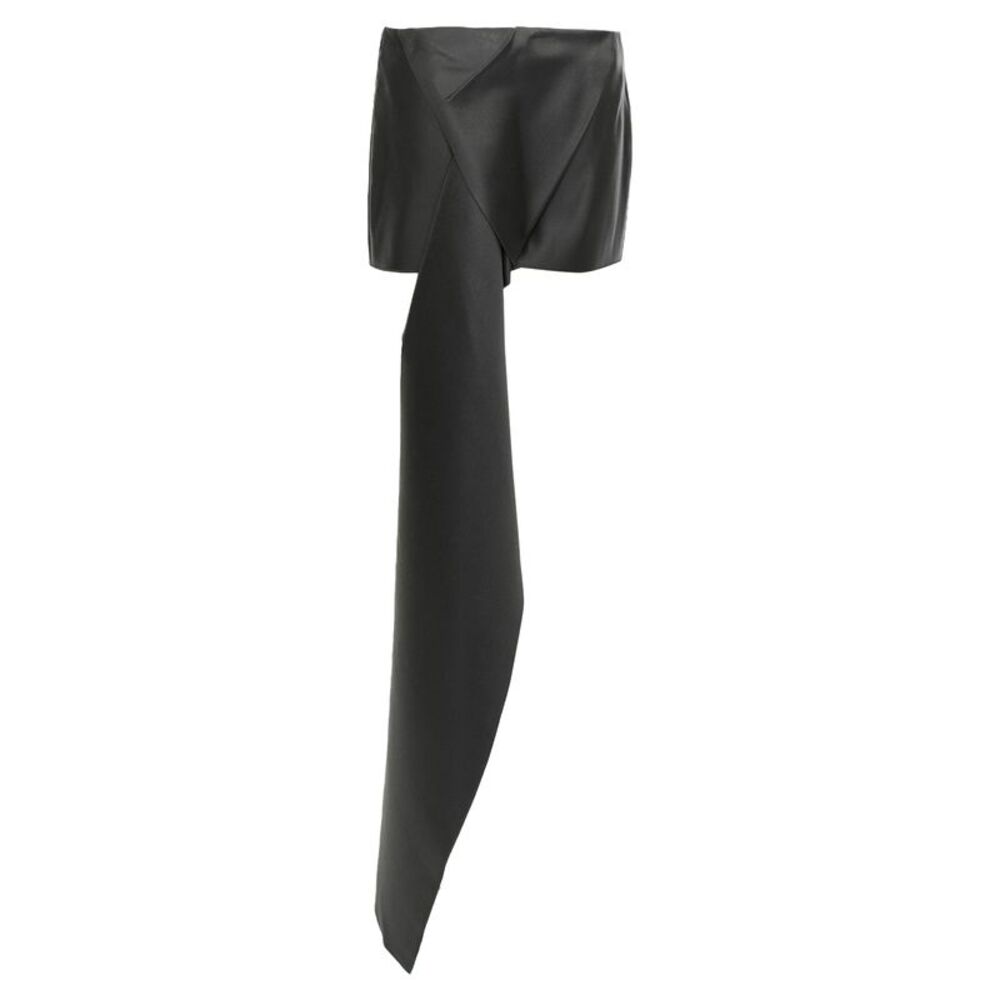 PRADA 2022 Runway black silk satin origami trail train mini skirt IT40 S